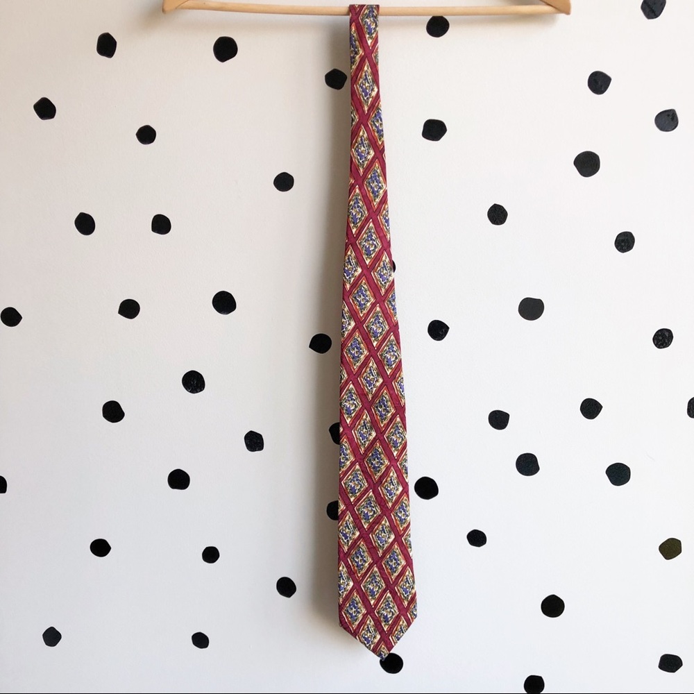 Title: Burberrys of London Vintage Silk Tie  Red/Blue Diamond  Classic Burberry